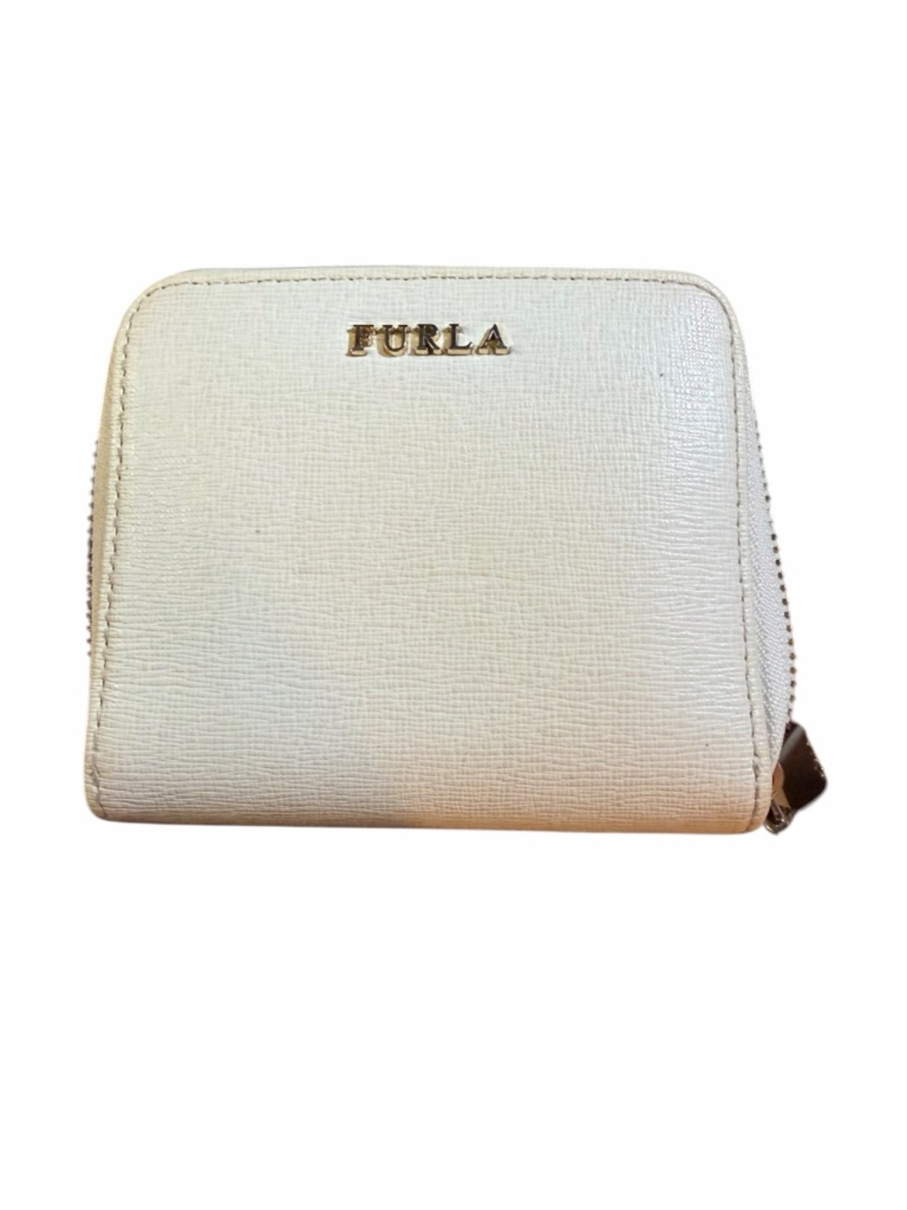 Furla Cream Zip-Around Leather Wallet with Gold Logo